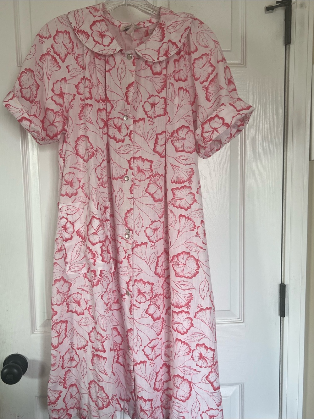 Vintage Heiress Snap Front Pink Floral Housecoat Robe L